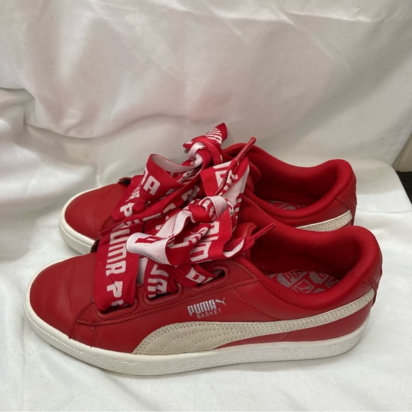 Puma Leather Basketball Court Shoes Size 7 (37.5) Red & White with Puma Laces. - Picture 10 of 12